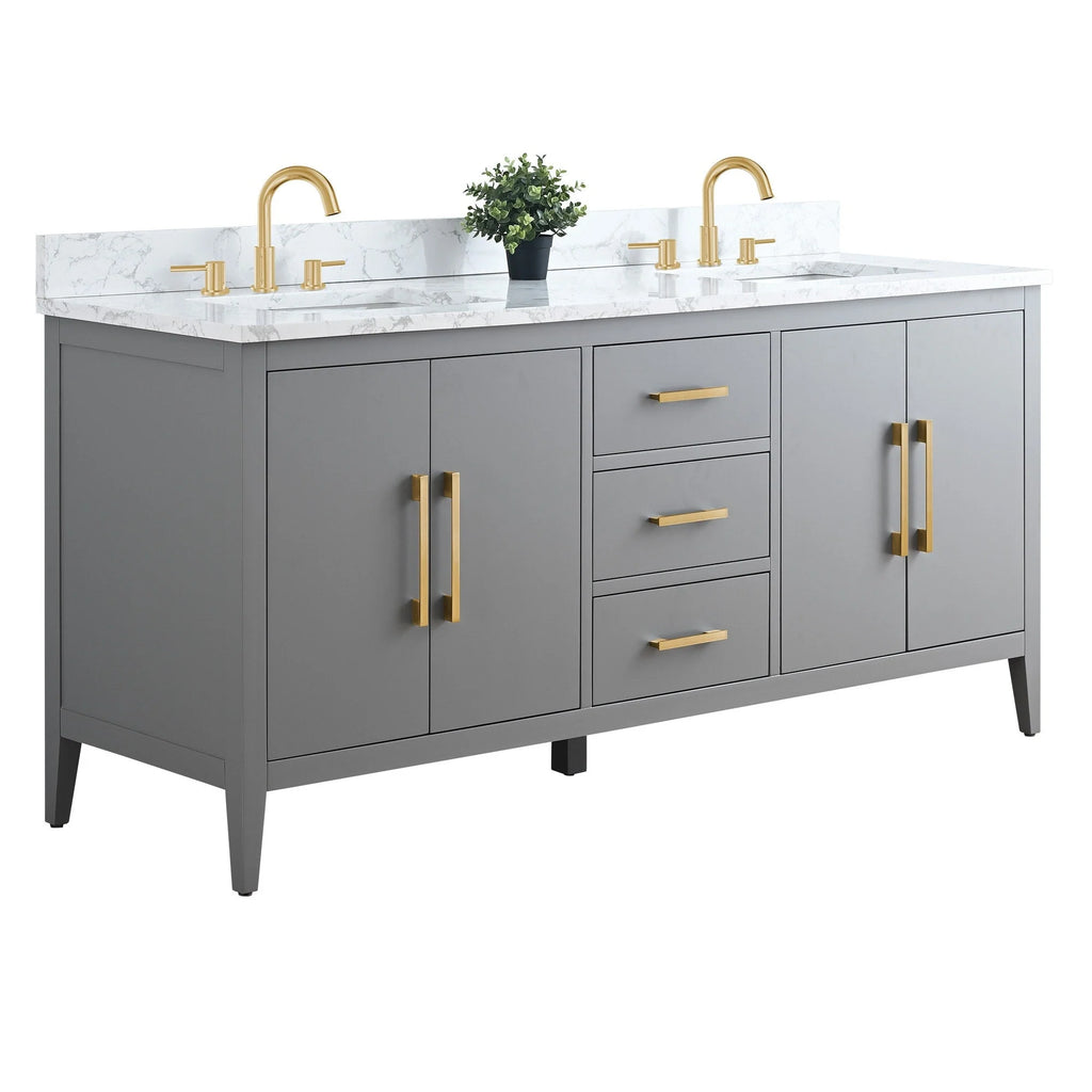 Mobile lavabo doppio Vanity Art 72 per bagno con piano in marmo composito