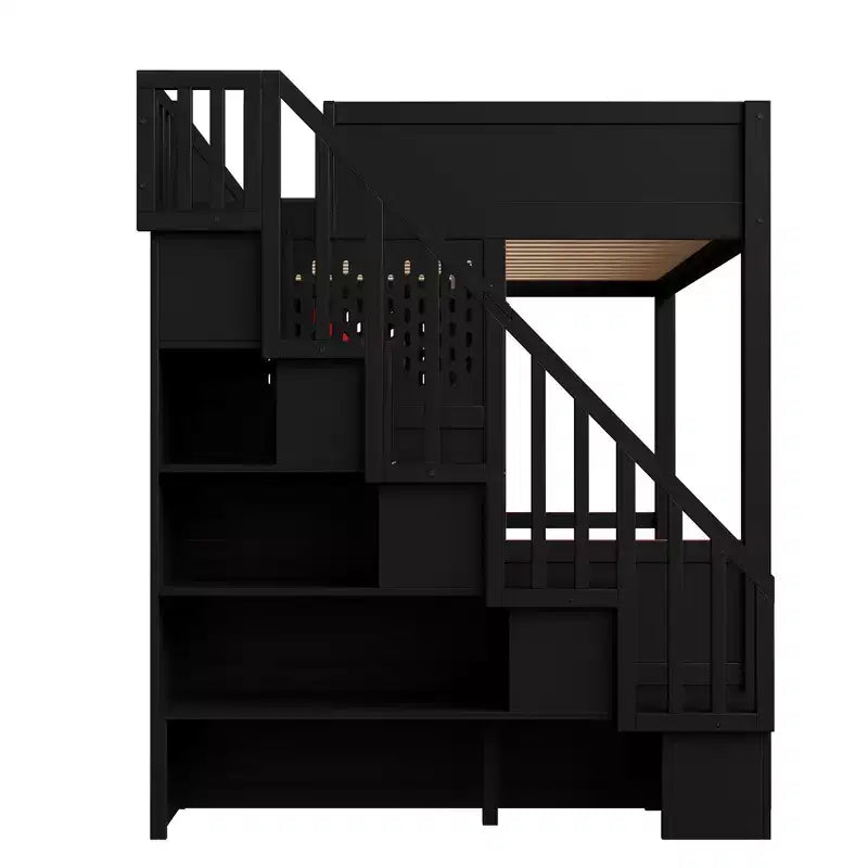 Letto a soppalco da gioco completo con scrivania e luci LED, letto a soppalco alto in legno a una piazza e mezza con scala e scala portaoggetti e USB, rosso+nero