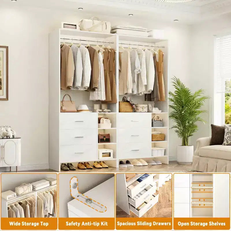 Besiost Set di 4 organizer per armadio con cassetti in legno e aste appendiabiti