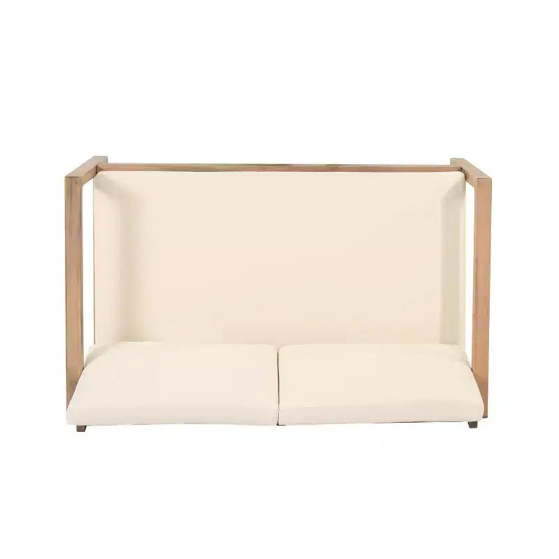 Set Mobili da Patio in Legno di Acacia, Set Conversazione per Esterni con Tavolino da Caffè e Morbidi Cuscini per Giardino, Portico e Balcone, Beige - Merax