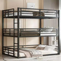 Letto a castello triplo completo, in metallo, con ringhiere di sicurezza, letto a castello robusto con design a riduzione di rumore, nero