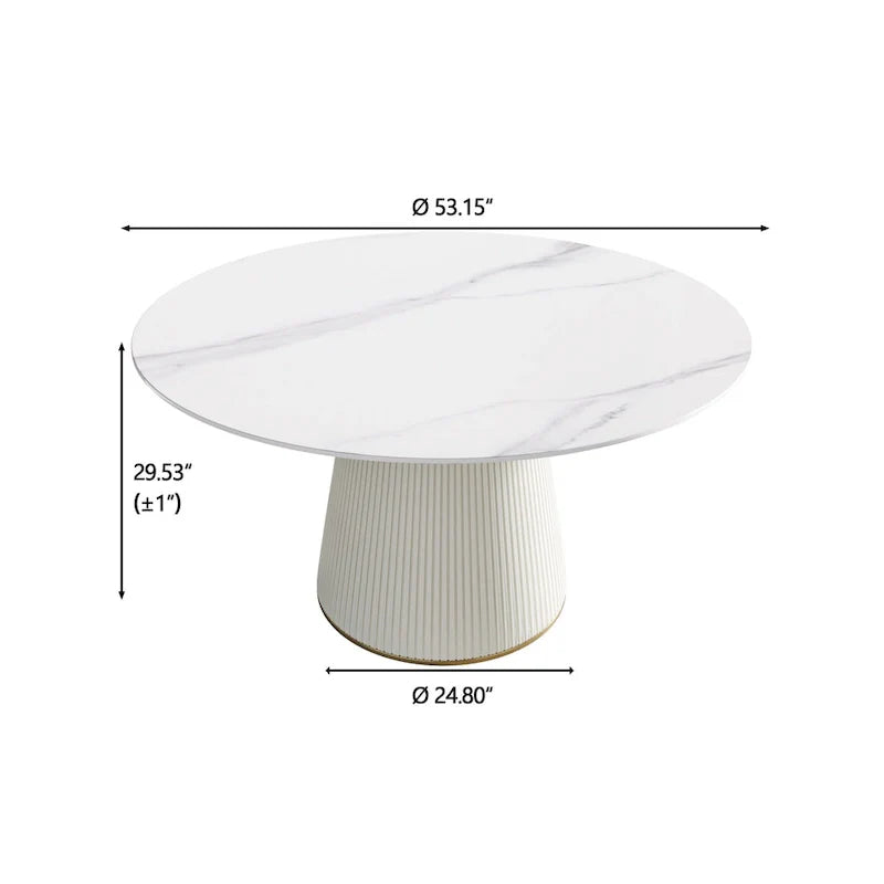 Tavolo da pranzo rotondo da 53" per 6 persone con piano in pietra sinterizzata e Lazy Susan