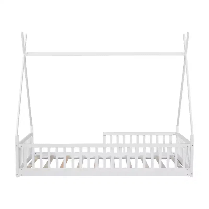 Letto a pavimento per bambini, letti a tenda a una piazza, letto a pavimento Montessori con doghe e sponde di protezione, struttura letto a casetta in legno per ragazzi e ragazze