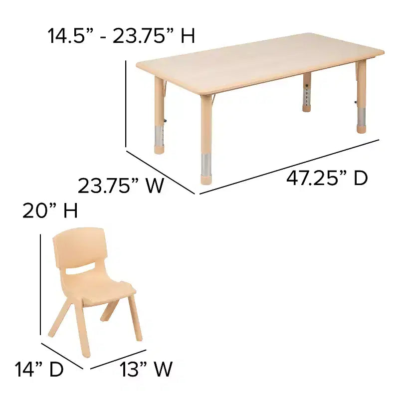 Set Tavolo Attività Rettangolare Regolabile in Altezza in Plastica Emma and Oliver 23.625"W x 47.25"L con 6 Sedie