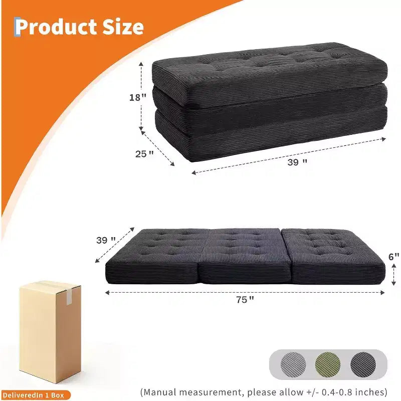 39x75 Tri-Fold Divano Letto in Memory Foam 6 Materasso Trapuntato
