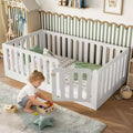 Lettino Montessori da Pavimento Bianco Doppio con Sbarre e Porta – Legno Massello, 1 Bambino