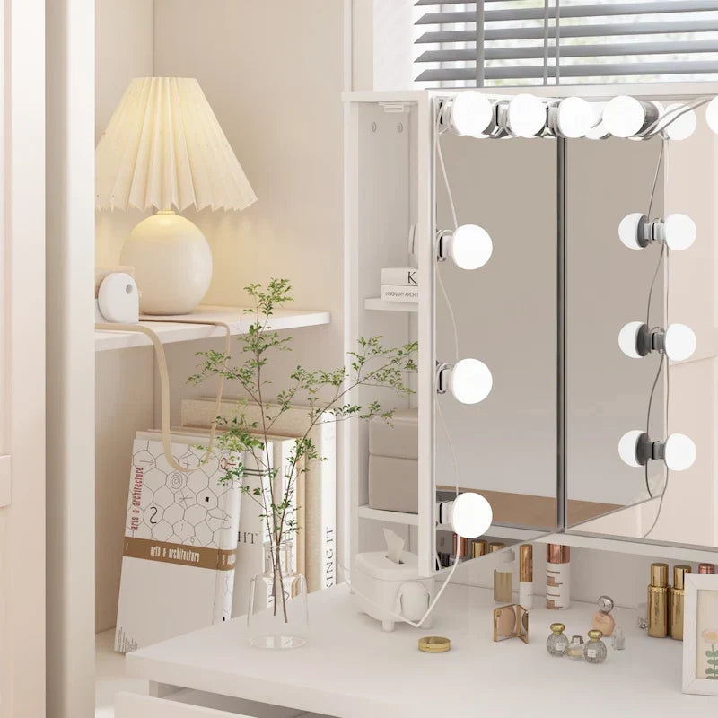 Lussuosa Toeletta da Trucco a LED con 9 Cassetti Elegante Postazione Trucco