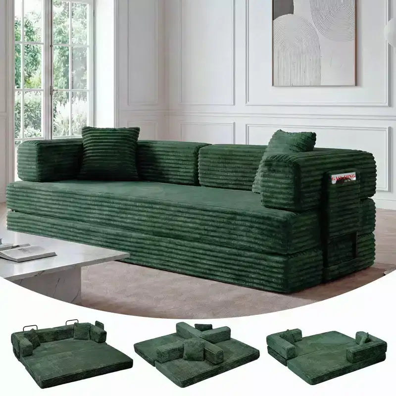 Canapé-lit convertible 5-en-1 80,7 po – Velours côtelé, 1200 lb, Aucun assemblage