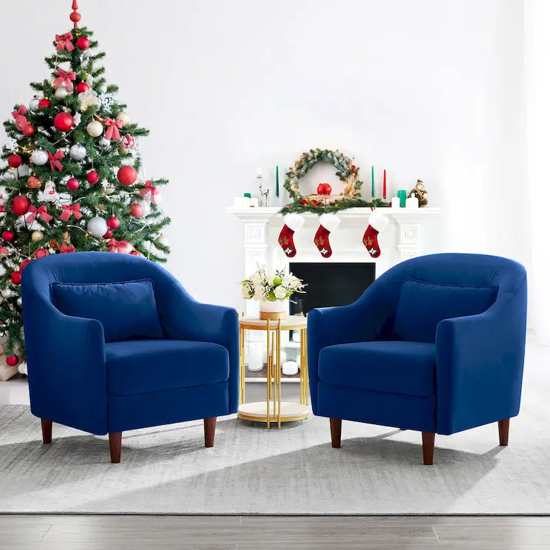 Set di 2 Poltrone Accent, in Velluto a Botte con Gambe in Legno Massello 28,34W