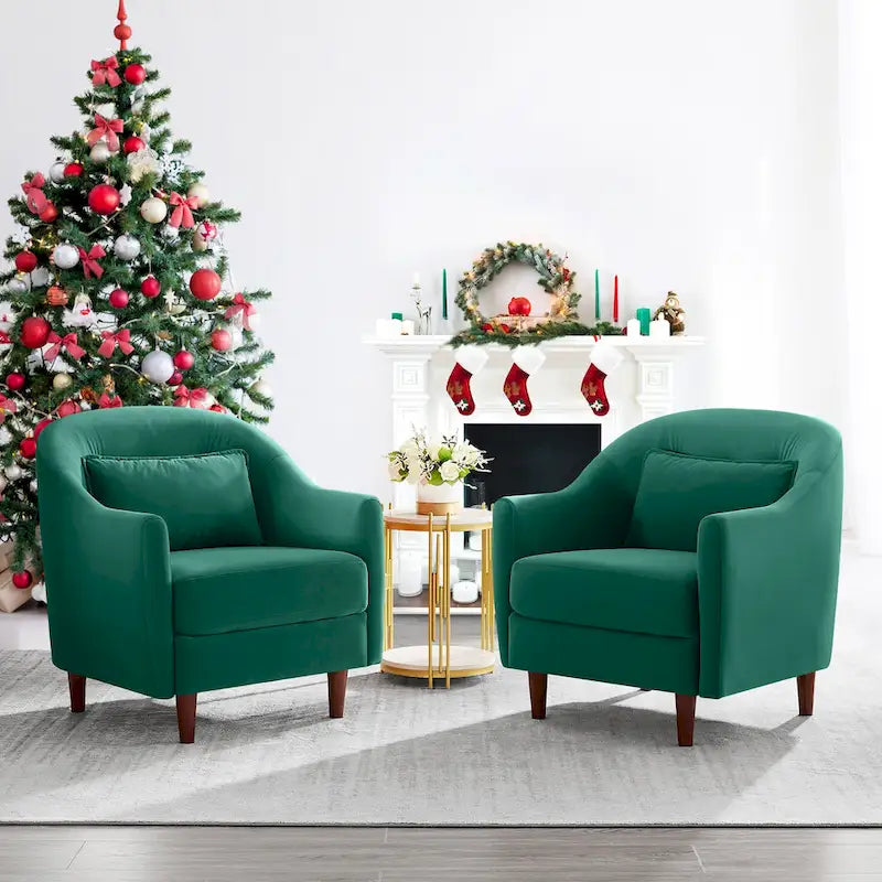 Set di 2 Poltrone Accent, in Velluto a Botte con Gambe in Legno Massello 28,34W