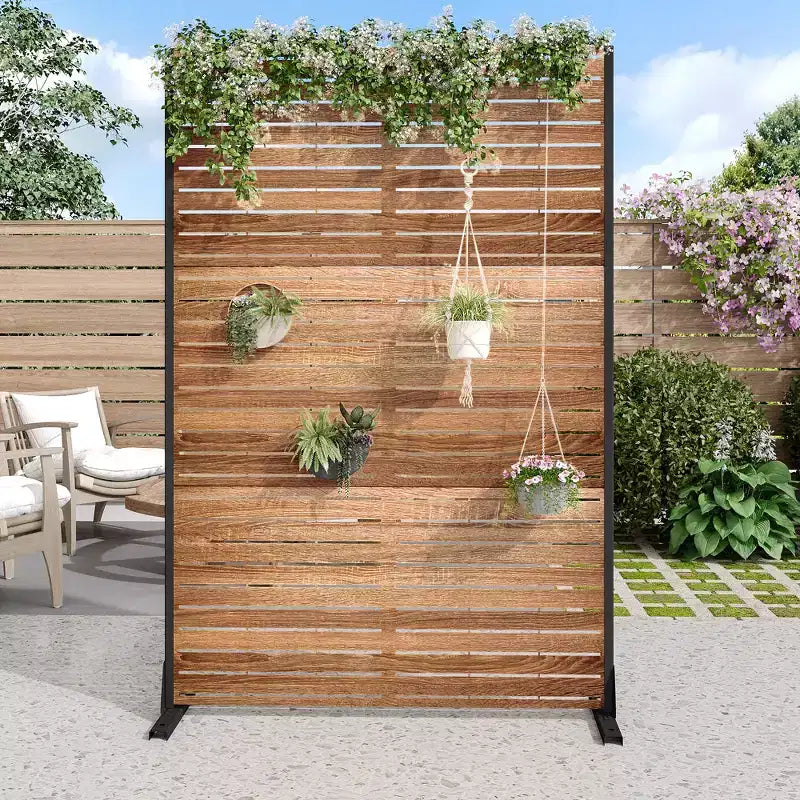 MAYEERTY 72 pollici Divisorio per ambienti con struttura zincata Schermo per la privacy con venature del legno Recinzione da giardino per patio Beige