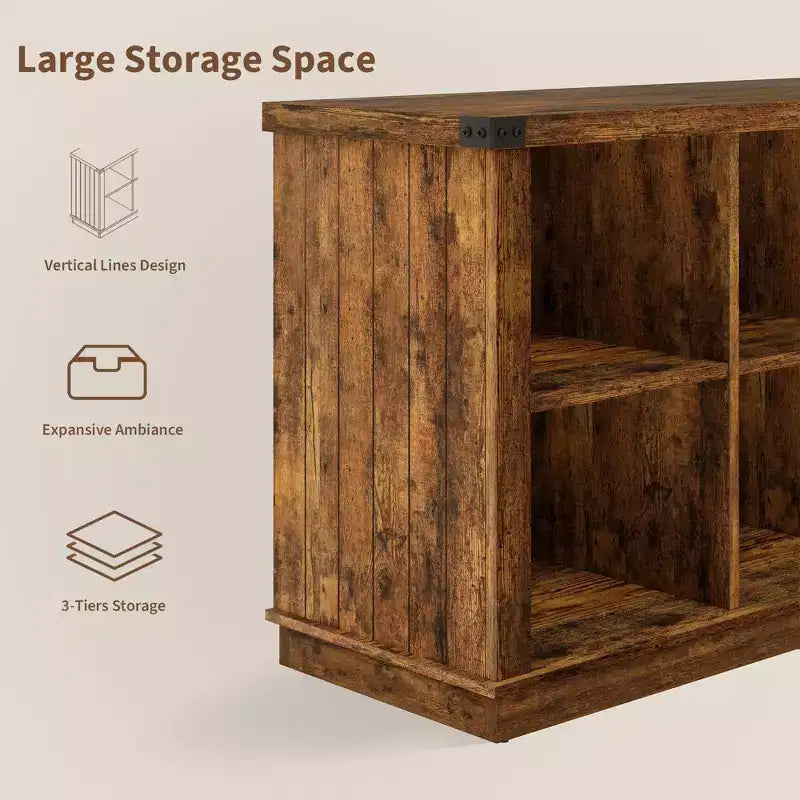 Libreria organizer a 8 cubi, libreria orizzontale rustica, libreria in legno da 62 pollici per ingresso, librerie lunghe e basse per soggiorno
