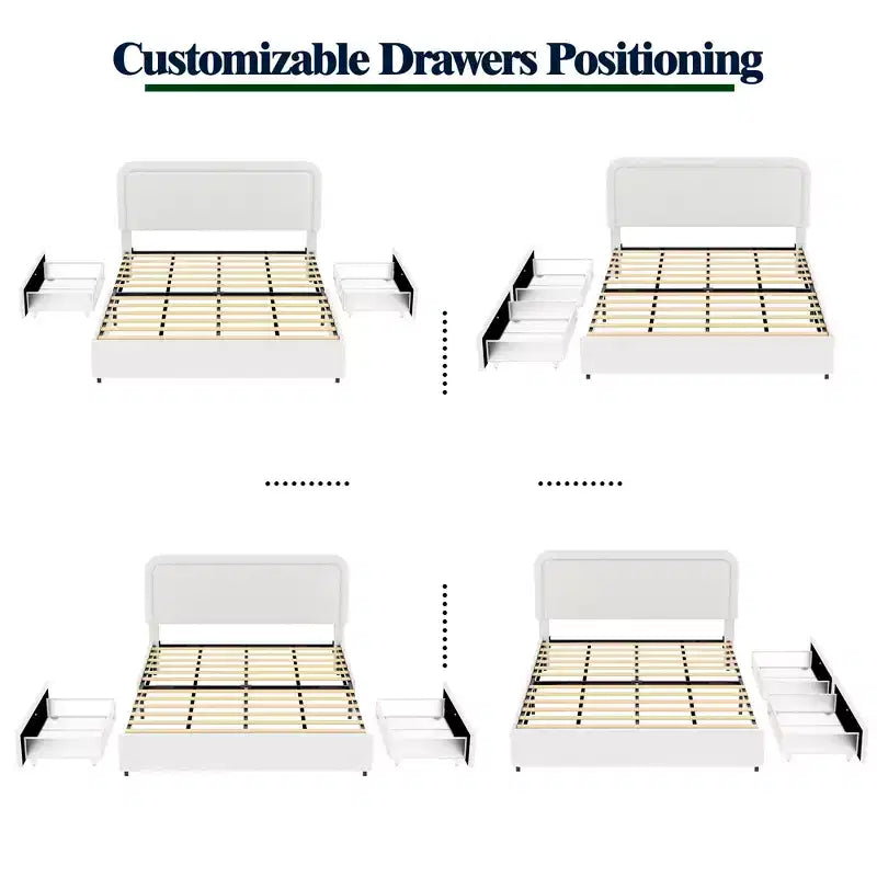 Letto Queen Size Moderno Rivestito in Bouclé con Cassetti Contenitore