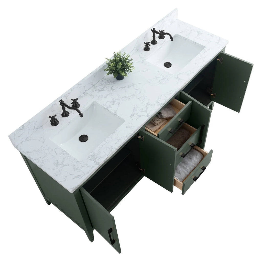 Mobile lavabo doppio Vanity Art 72 per bagno con piano in marmo composito