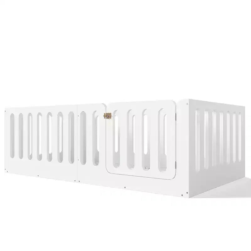 Lettino Montessori da Pavimento Bianco Doppio con Sbarre e Porta – Legno Massello, 1 Bambino