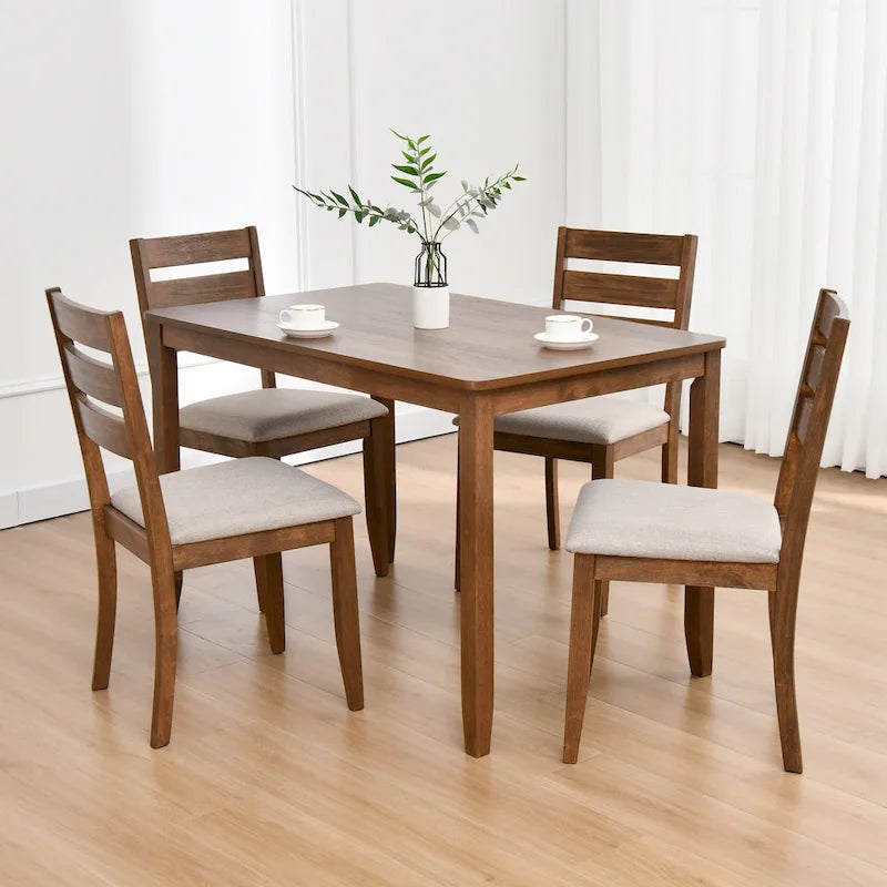Set di 5 mobili da pranzo in legno massello 47L (1 tavolo + 4 sedie con schienale a doghe)