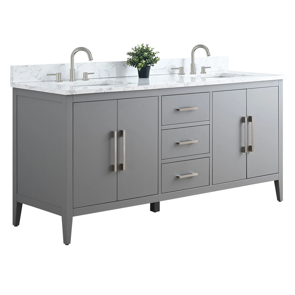 Mobile lavabo doppio Vanity Art 72 per bagno con piano in marmo composito