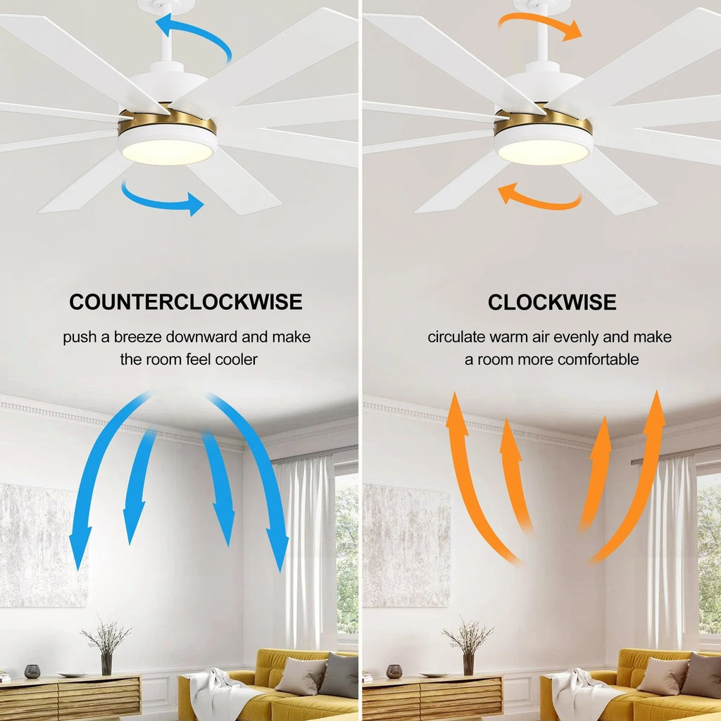 Ventilatore da soffitto nero da 65 pollici a 8 pale con luce LED e telecomando