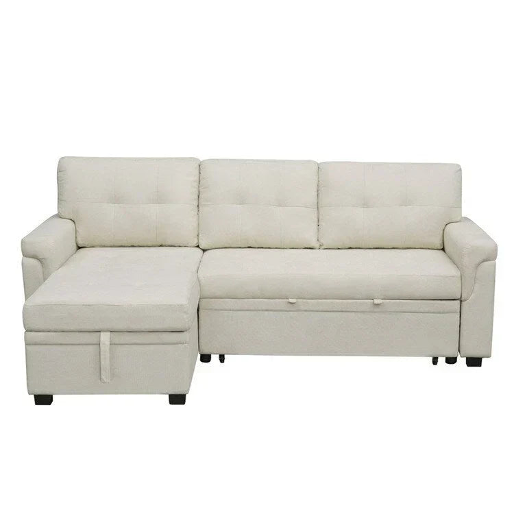 Divano componibile convertibile reversibile con letto estraibile, chaise longue con contenitore nascosto e gambe durevoli