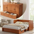 Mjkone Letto a Scomparsa Convertibile Matrimoniale Queen Size con Ricarica USB, Cassetti Contenitori, Materasso Escluso