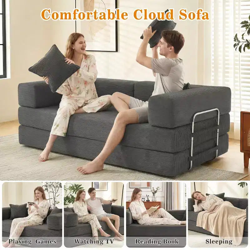Dyonery 78Divano Letto Pieghevole Convertibile in Corduroy King Size Divano Letto a Pavimento Combinazione 4-in-1 Divano Modulare Componibile Divano Comodo Pieghevole.