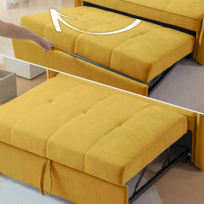 Divano letto estraibile in ciniglia gialla - 39,00 x 53,50 x 31,50