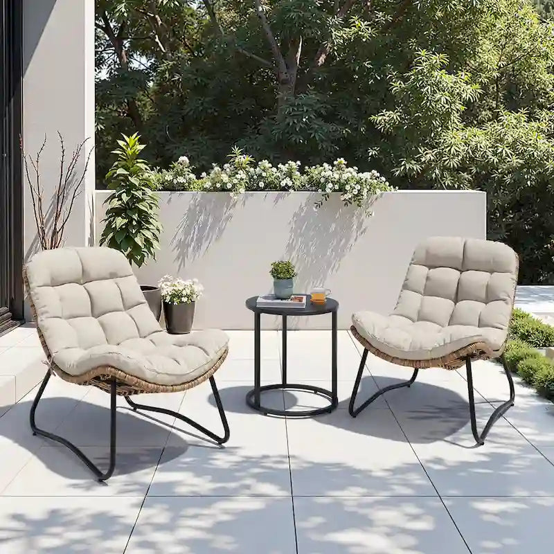 Poltrone Papasan da Esterno con Cuscino in Rattan PE, Comode Poltrone da Patio con Tavolino Laterale