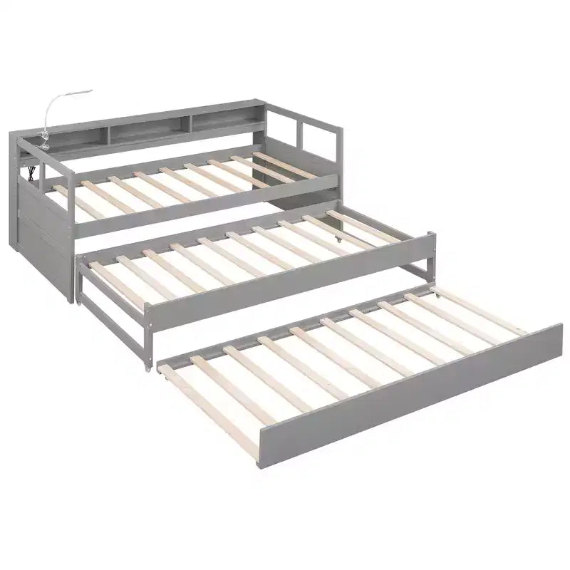 Whisen Twin XL Daybed in Legno con 2 Letti Estraibili, 3 Vani portaoggetti, 1 Luce Gratuita e USB per la Ricarica