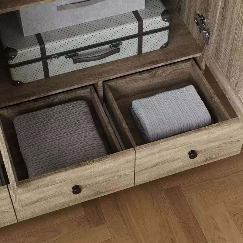 Famapy Armadio in Rattan con 3 Cassetti, Armadio con 3 Ante Traspiranti in Rattan, Armadio Alto in Stile Rustico per Camera da Letto