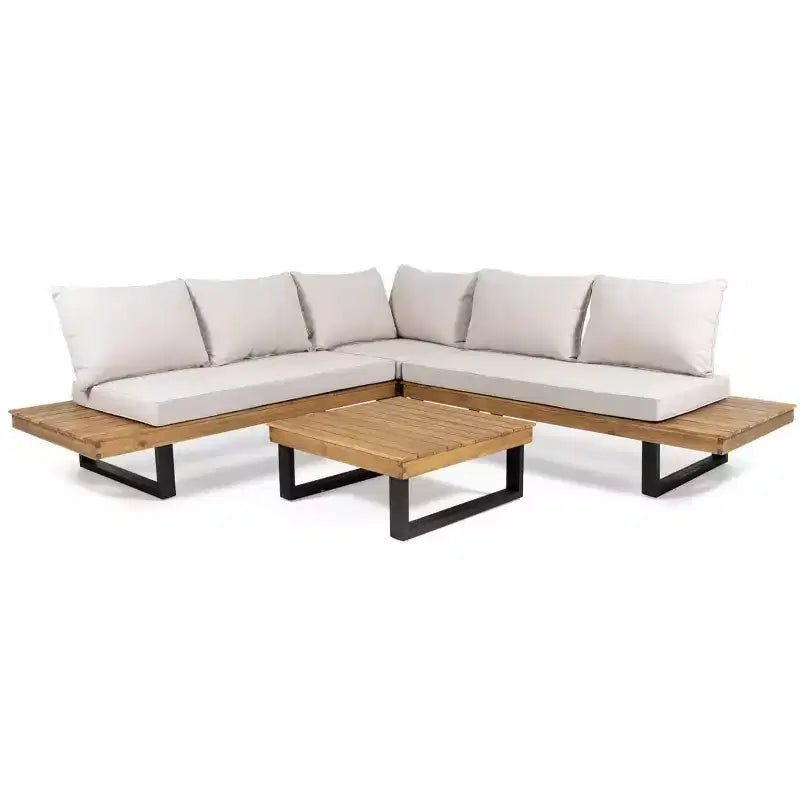Set Divano Sezionale Esterno a L Patio da Giardino Set Lounge per il Tempo Libero con Tavolino da Caffè e Cuscino Resistente all'Acqua - ModernLuxe