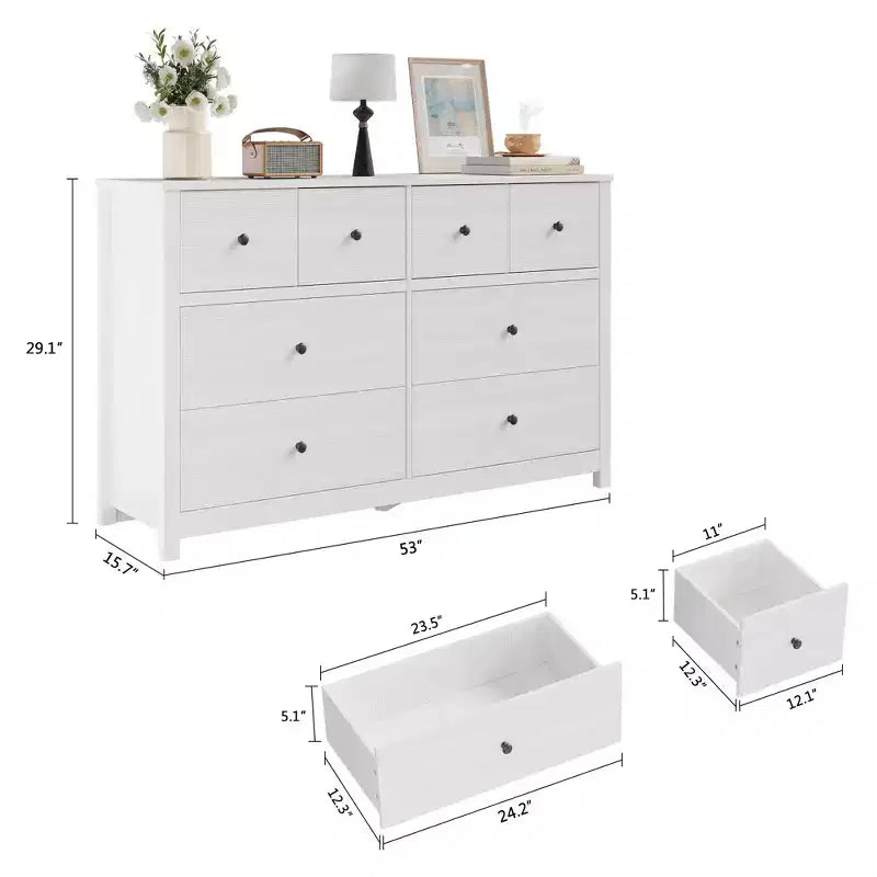 Cassettiera Moderna a 8 Cassetti per Camera da Letto, Ampio Comò in Legno con Contenitore Profondo, Mobile Organizzatore Autoportante per Soggiorno