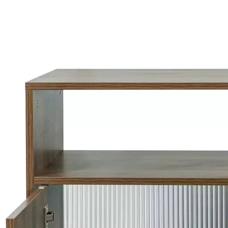 Madia moderna GDFStudio Hikaru con ante scorrevoli in vetro e cassetti