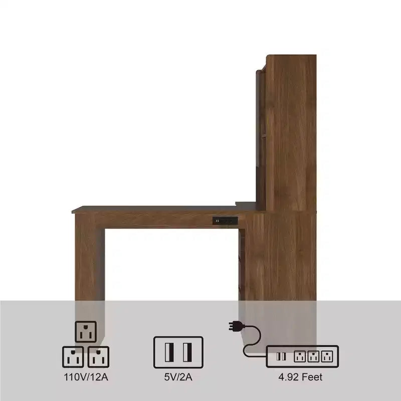 Scrivania ad angolo a L da 46 pollici con libreria e cassetti