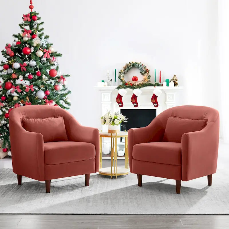 Set di 2 Poltrone Accent, in Velluto a Botte con Gambe in Legno Massello 28,34W