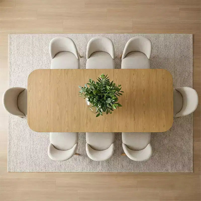 Set da pranzo 9 pezzi per 8 persone, tavolo allungabile con base a cavalletto e sedie imbottite con gambe in legno massello-Panipeachy