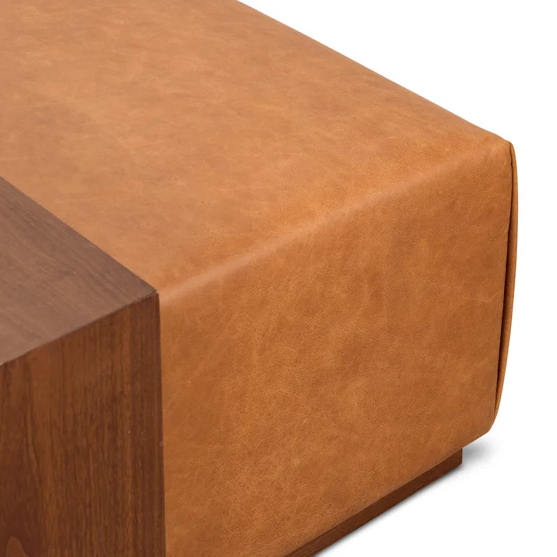 Pouf Jarmo Poly & Bark con Tavolino Regolabile in Noce - Vera Pelle Italiana Pieno Fiore
