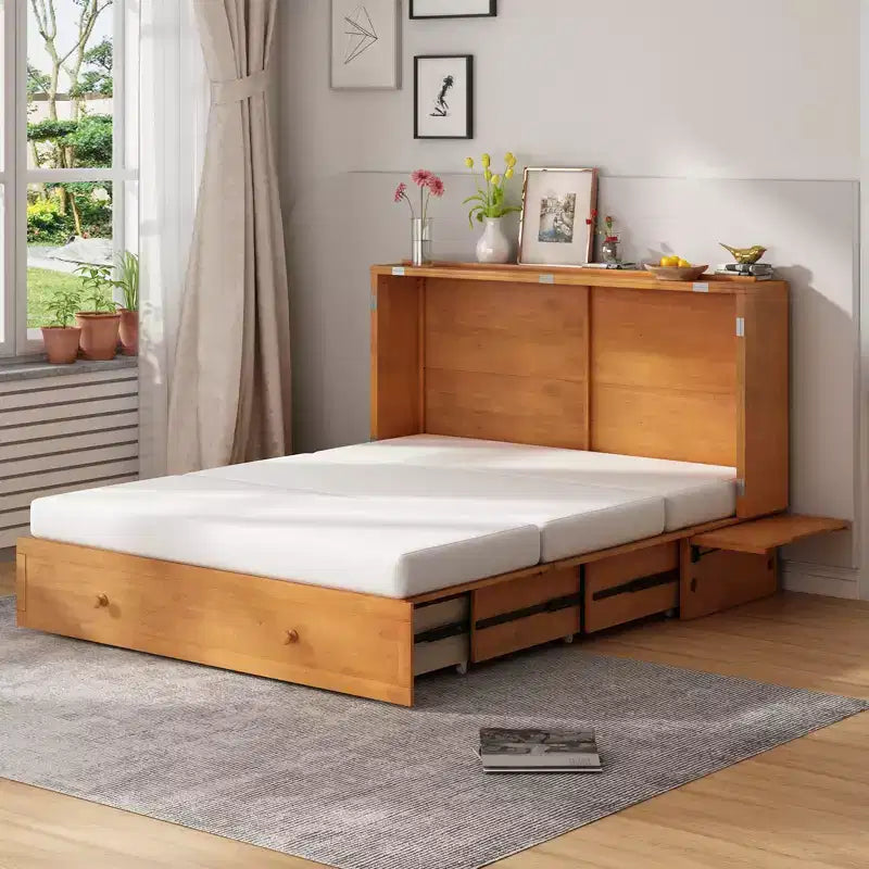 Mjkone Letto a Scomparsa Matrimoniale, Letto a Cassetti a Cubo con Stazione di Ricarica e Spazio Contenitore