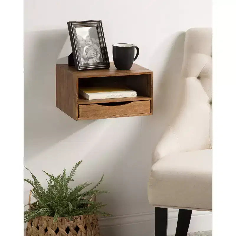 Floating Wall Shelf with Drawer - 12.5" x 10" x 7"