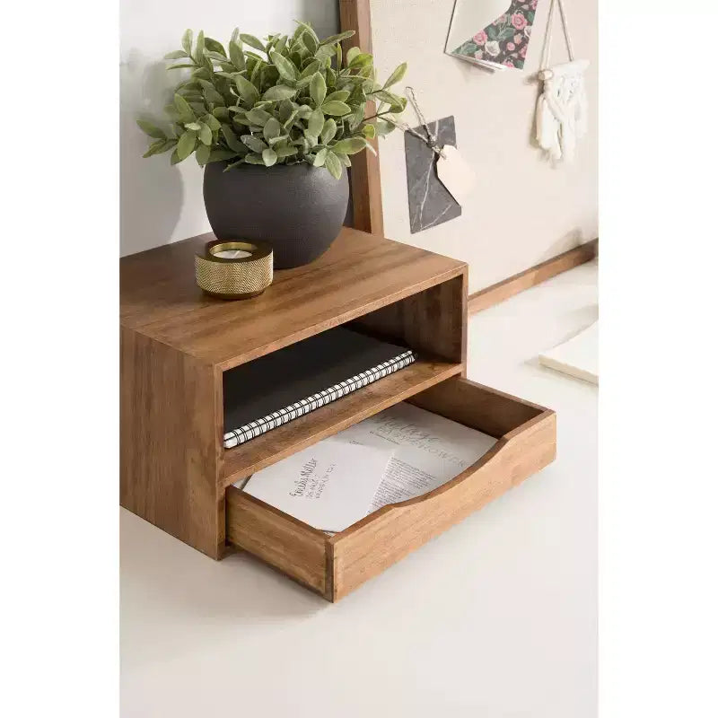 Floating Wall Shelf with Drawer - 12.5" x 10" x 7"