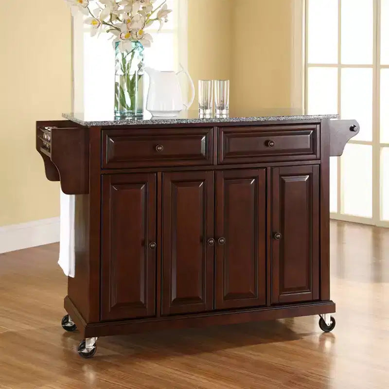52" Full Size Granite Top Kitchen Cart with Storage
