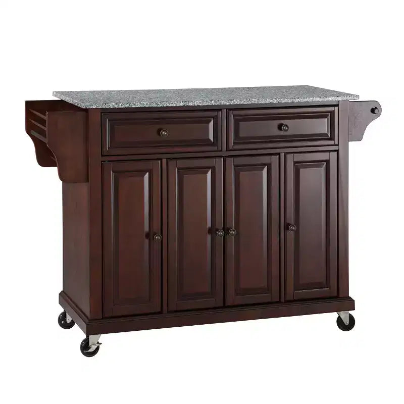 52" Full Size Granite Top Kitchen Cart with Storage