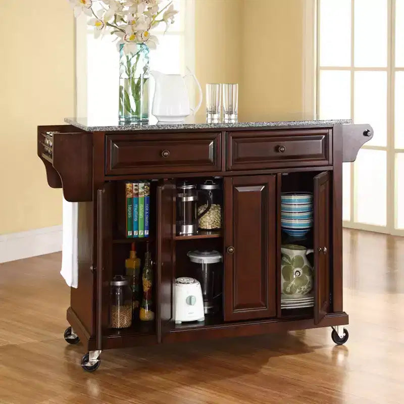 52" Full Size Granite Top Kitchen Cart with Storage