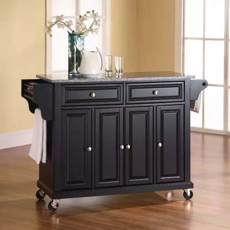 52" Full Size Granite Top Kitchen Cart with Storage