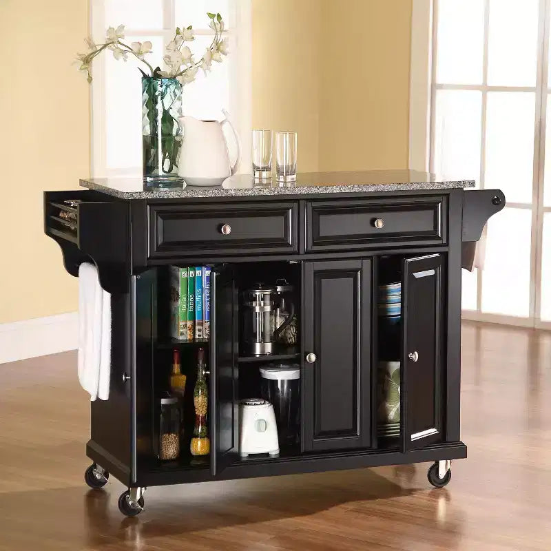 52" Full Size Granite Top Kitchen Cart with Storage