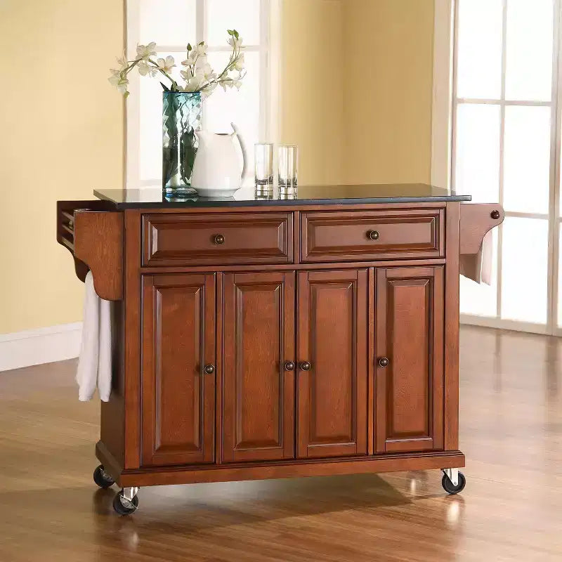 52" Full Size Granite Top Kitchen Cart with Storage