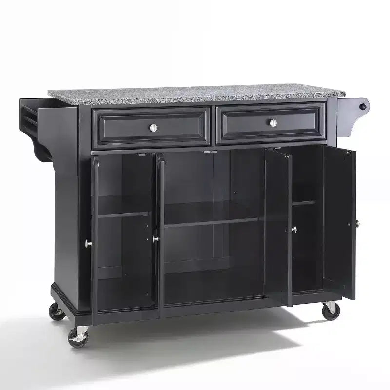 52" Full Size Granite Top Kitchen Cart with Storage