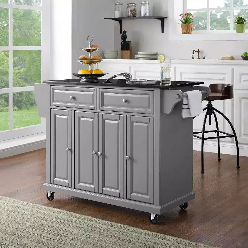 52" Full Size Granite Top Kitchen Cart with Storage