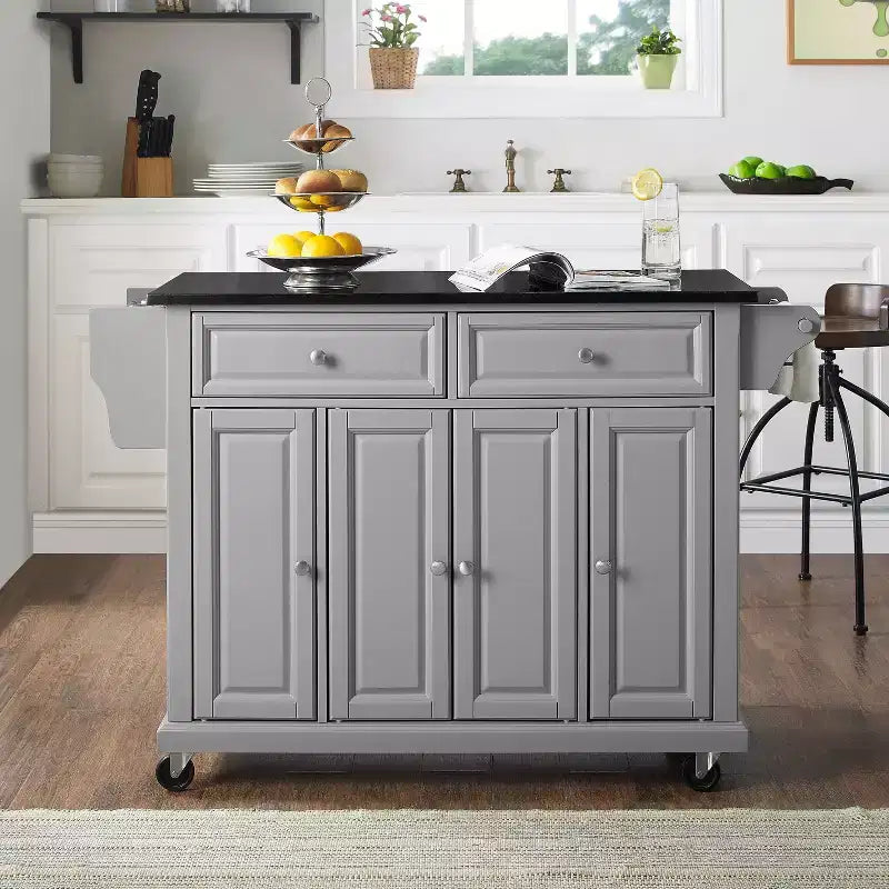 52" Full Size Granite Top Kitchen Cart with Storage