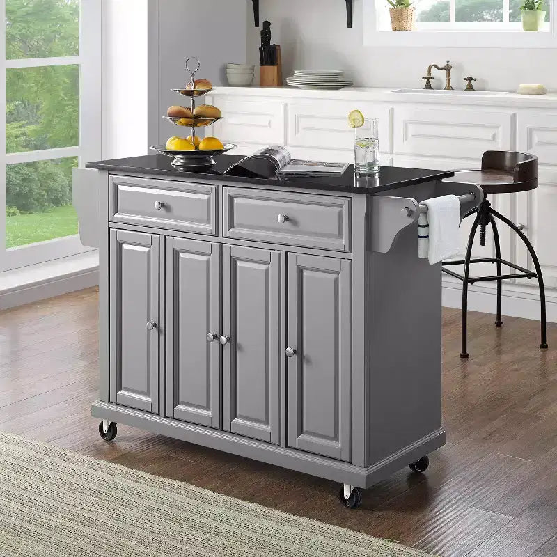 52" Full Size Granite Top Kitchen Cart with Storage