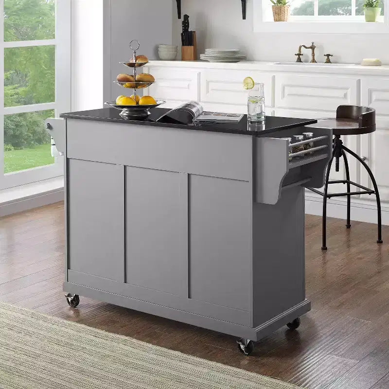 52" Full Size Granite Top Kitchen Cart with Storage